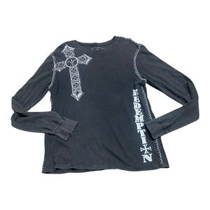 Men's Black Long Sleeve Shirt with Cross Design